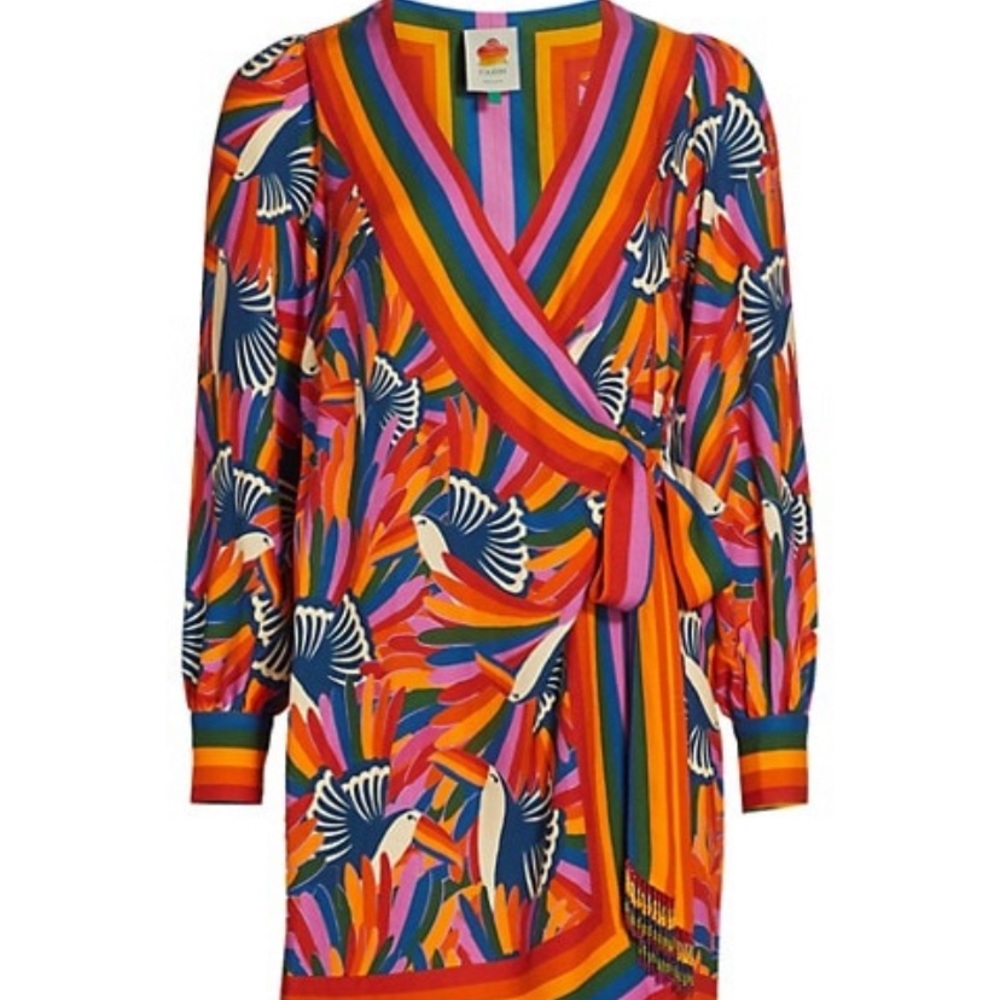 NWT FARM Rio Anthropologie Toucanes Wrap Mini Dress Size Small
